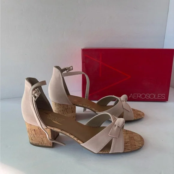 AEROSOLES Women's Faux Pink Suede Block Heeled Sandals - Picture 3 of 5
